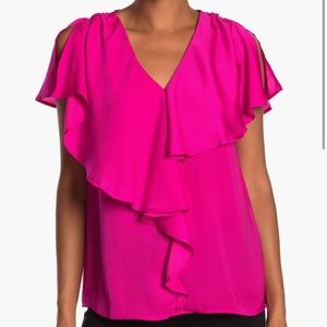 GIGI PARKER V-Neck Flutter Sleeve Ruffled Blouse Size S